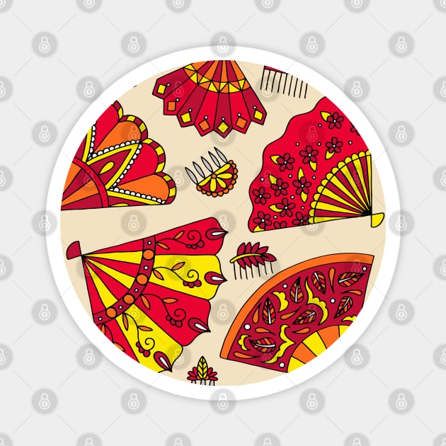 Red and Yellow Fans Magnet by HLeslie Design